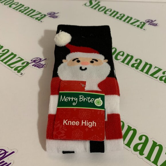 Ugly Christmas Socks Merry Brite Knee High Santa Joy Pom Womens Shoe Size 4-10 - Picture 1 of 2